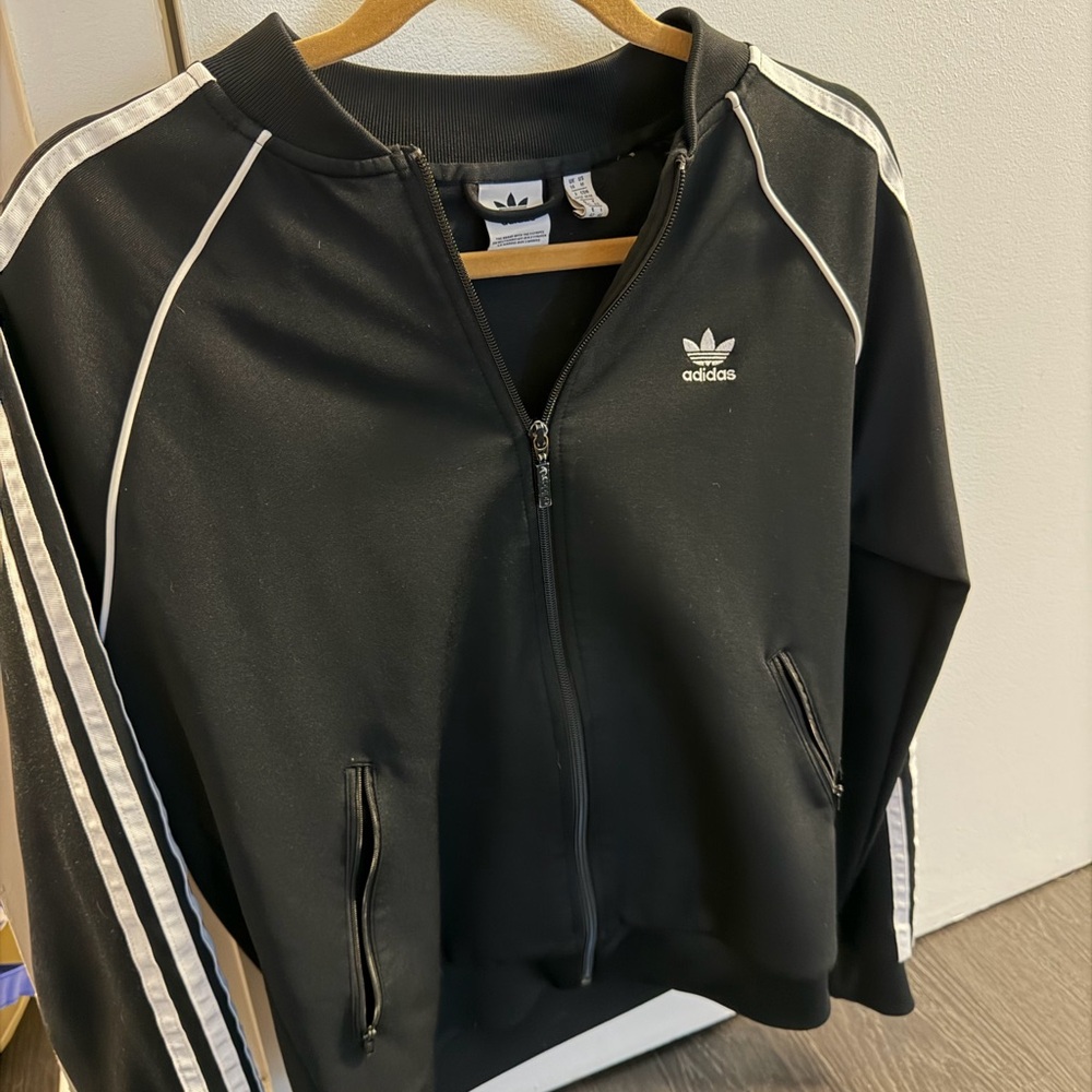 Adidas Black Zip-Up Jacket with White Logo